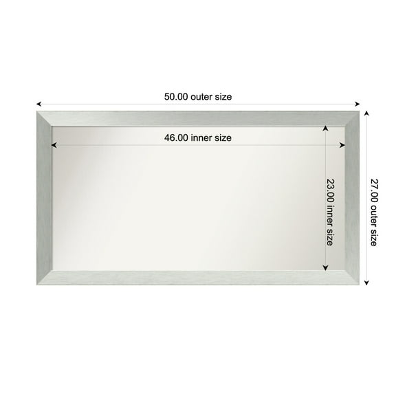 Amanti Art Custom Framed Wall and Bathroom Mirror (27 x 50 in.), Brushed Sterling Silver Frame