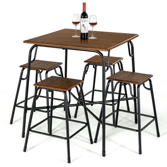 Spaco 5 Pieces Bar Table Set with 4 Counter Height Backless Stools-Rustic Brown, Dining Room Table, Modern Dining Set for Home, Kitchen, Dining Room