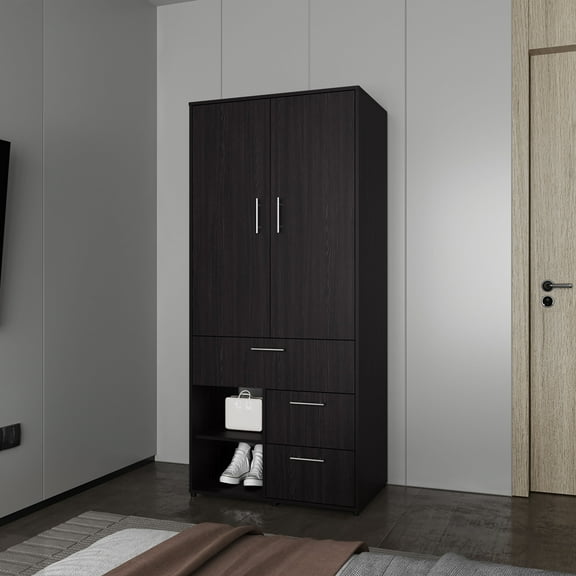 Bedroom Dressers FM FURNITURE Care Free Multi-Storage Wardrobe with Rod and Shelving, Wenge,Chests For Bedroom