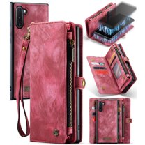 For Samsung Galaxy Note 10 Wallet Case,Multi-Functional Retro Leather Purse Flip Cover Zipper Wallet Case with Removable Card Slots Pocket & Detachable Wrist Strap Magnetic Phone Case, Red