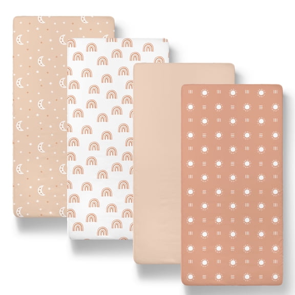 The Peanutshell Boho Bassinet Sheets for Newborn Baby Girl or Baby Boys, 4 Pack Set