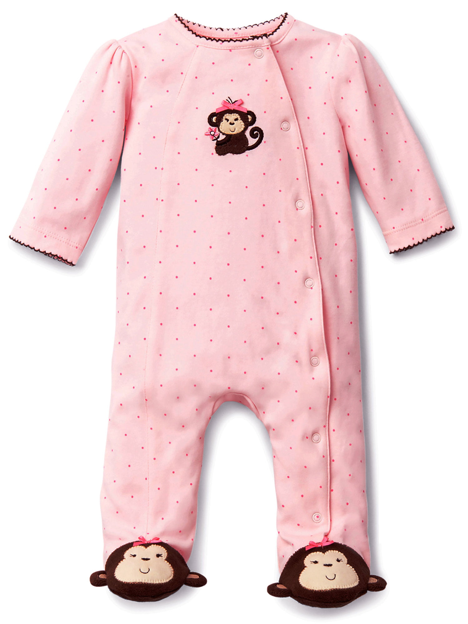 Pink and Brown Sweet Monkey Snap Front Footie Pajamas For Baby Girls Sleep  N Play One Piece Romper Coverall Cotton Infant Footed Sleeper; Pijamas Para  Bebes- Pink- 3 Month - Walmart.com