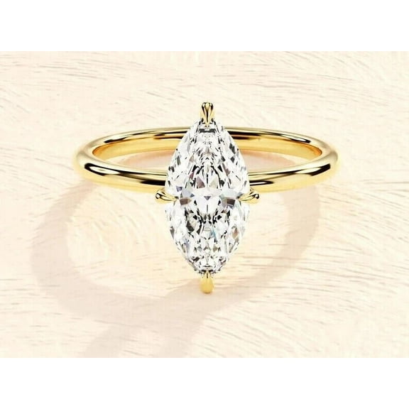Natural Moissanite Marquise Cut 2Ct Diamond Ring in 14K Yellow Gold Plated