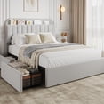 thumbnail image 1 of Eastvita Queen-Size Gray Bed Frame with Storage Headboard Bed Frame with 2 Drawers Boucle Upholstered Platform Bed with Bookcase No Box Spring Needed Easy to Assemble, 1 of 6