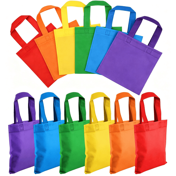 CCOCC 48 Piecesrainbow Non-Woven Party Favor Bags 7.8×7.8 Inch Rainbow Tote Bags Bulk Grocery Goodie Gift Bags with Handles for Birthday Party Favors, Candies, Toys, Snacks