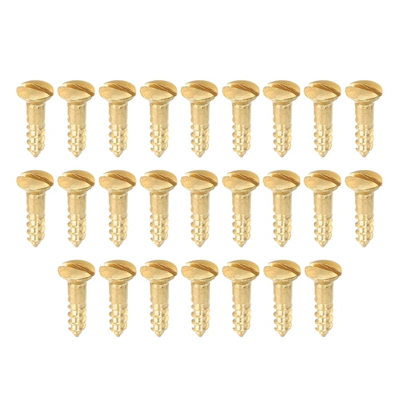 Uxcell M2 x 8mm Slotted Wood Screw, 25 Pack Solid Brass Oval Head Flat Head Self Tapping Screws for Wood Furniture Connecting, Gold Tone