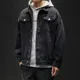 thumbnail image 3 of Chaqueta vaquera negra de otoño para hombre, con botones, azul, para hombre, precio económico, ropa de lujo elegante, vintage, una pieza de tela, 3 of 5