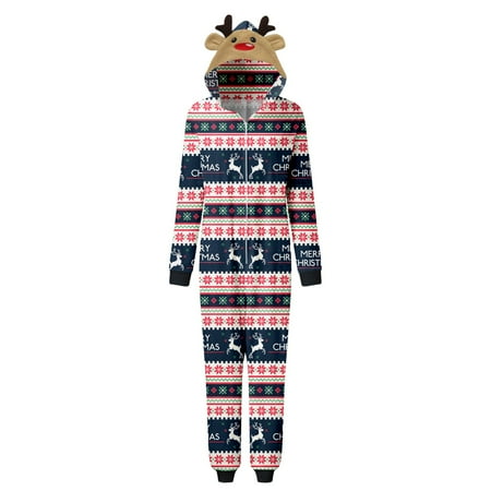 

Neuxse Parent Child Outfit Christmas Long Sleeve Cute Deer Head Hoodie Jumpsuit Soft Zipper Women Romper Sleepwear Xmas Holiday Family Matching Pajamas Outfit