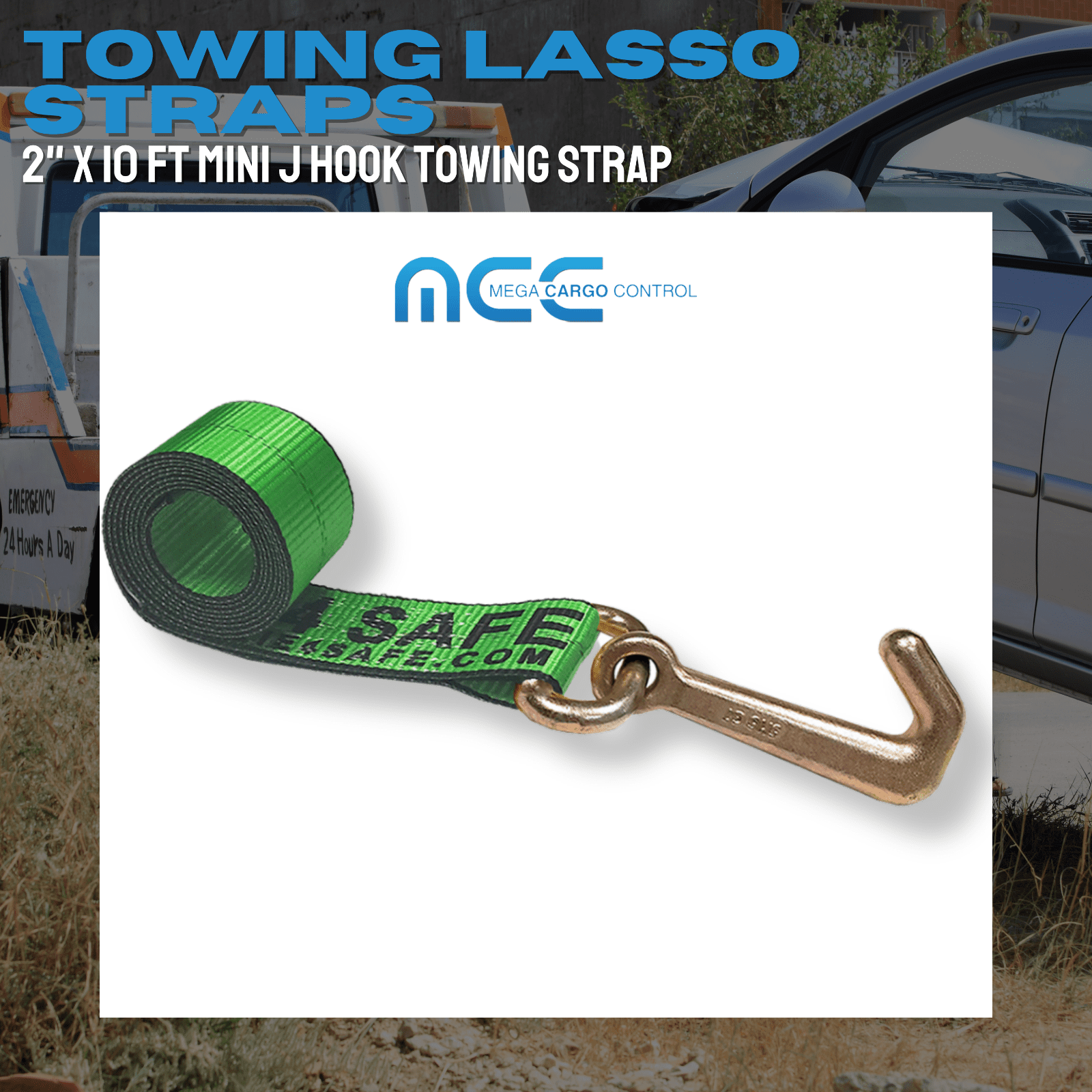 12 Pack Heavy Duty G70 2" x 10' Mini J Hook Towing Strap for Trailer Wrecker