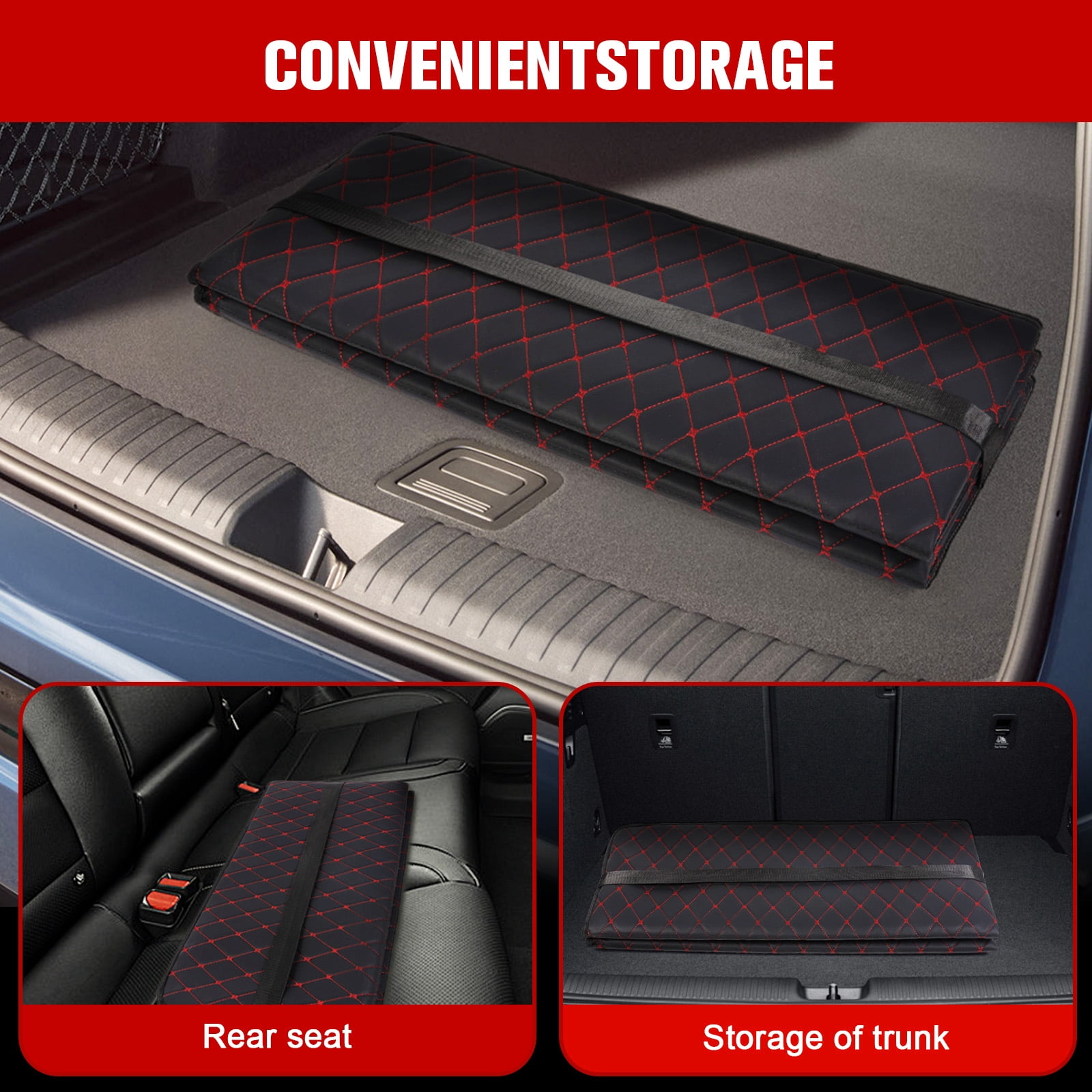 Qiyester Car Rear Mattress Non Inflatable Foldable Portable Bed Backseat Travel Camping Sleep Gear with Elastic Straps