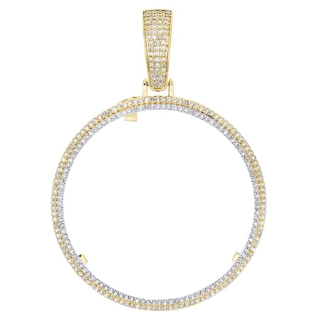 10K Yellow Gold Diamond Men's Tiered Double Circle Coin Mounting Pendant 0.85 CT