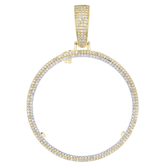 10K Yellow Gold Diamond Men's Tiered Double Circle Coin Mounting Pendant 0.85 CT