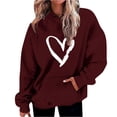 thumbnail image 1 of Penkiiy Chandail à Capuche Imprimé de la Saint-Valentin pour Femmes à Col Rond, Manches Longues, G Vin, 1 of 5