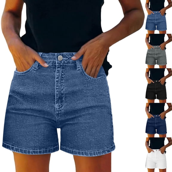 Nestiefly Jean Shorts for Women 2026 High Waisted Stretchy Casual Cut Off Denim Shorts Summer Trendy Jorts with Pockets Blue L