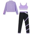 thumbnail image 4 of Alvivi Kids Girls 3pcs Gym Outfits Crop Tops and Yoga Pants Long Sleeve Jacket Set for Training Figure Skating Light Purple 16, 4 of 5