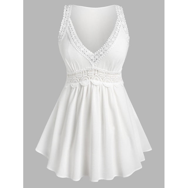 Top Sin Mangas Encaje Cuello V Talla Extra Rosegal Camisetas sin mangas de talla grande