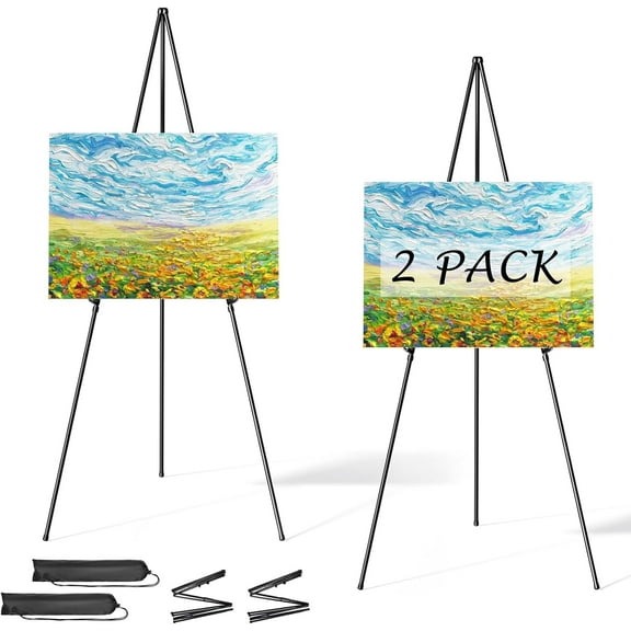 MRSXXNTY Easel Stand for Display, 63" Portable Painting Easel, Lightweight Metal Easels for Painting Canvas, Wedding Sign (2 Pack)