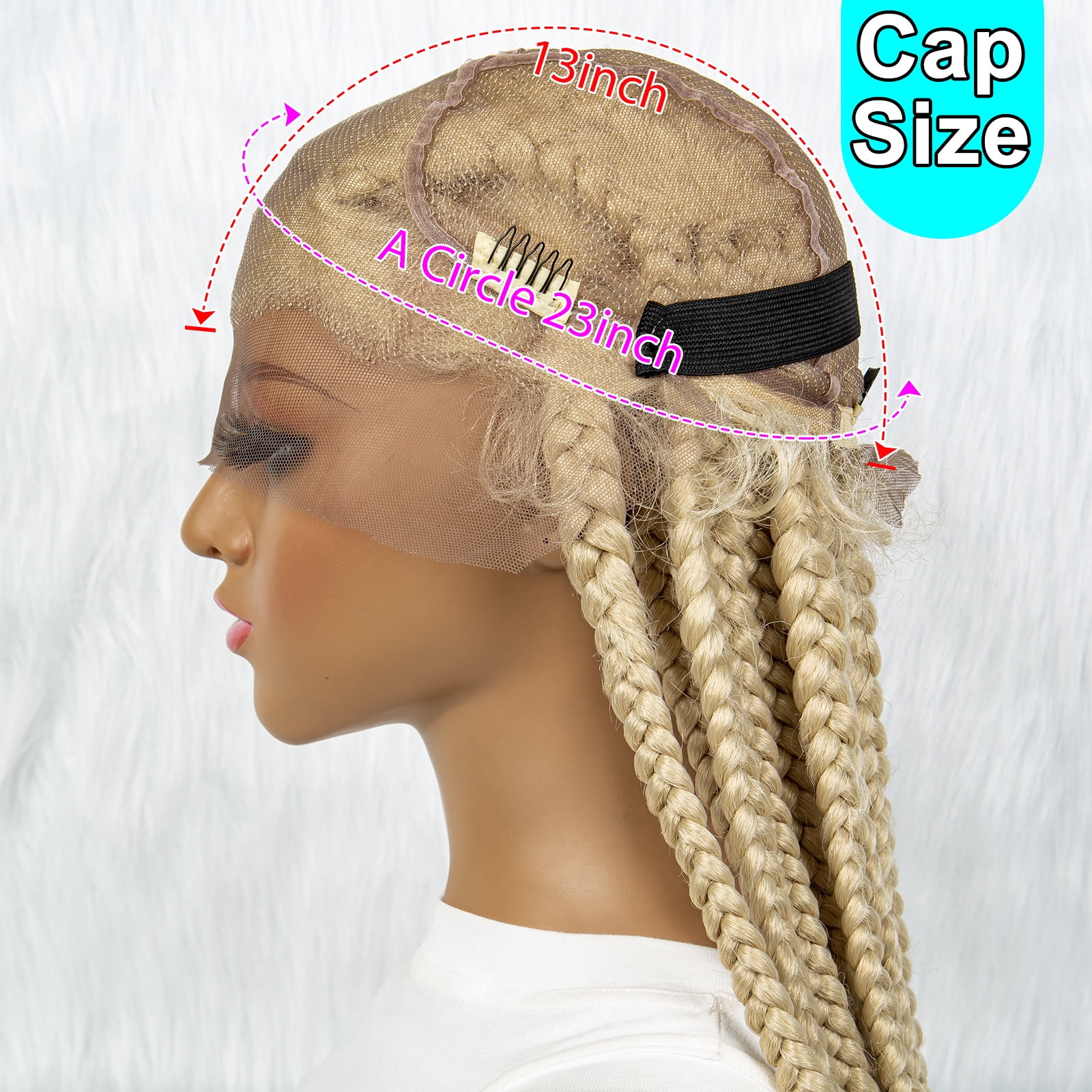 Blonde 613 Color Braided Wigs for Black Women Transparent HD Full Lace Square Knotless Box Braided Wigs Twist Cornrow Braids Synthetic Lace Front Wigs with Baby Hair Handmade Faux Locs Wig 36 inches