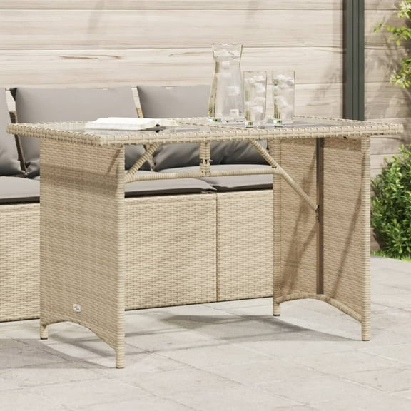 vidaXL Patio Table with Glass Top Beige 43.3"x26.8"x27.6" Poly Rattan