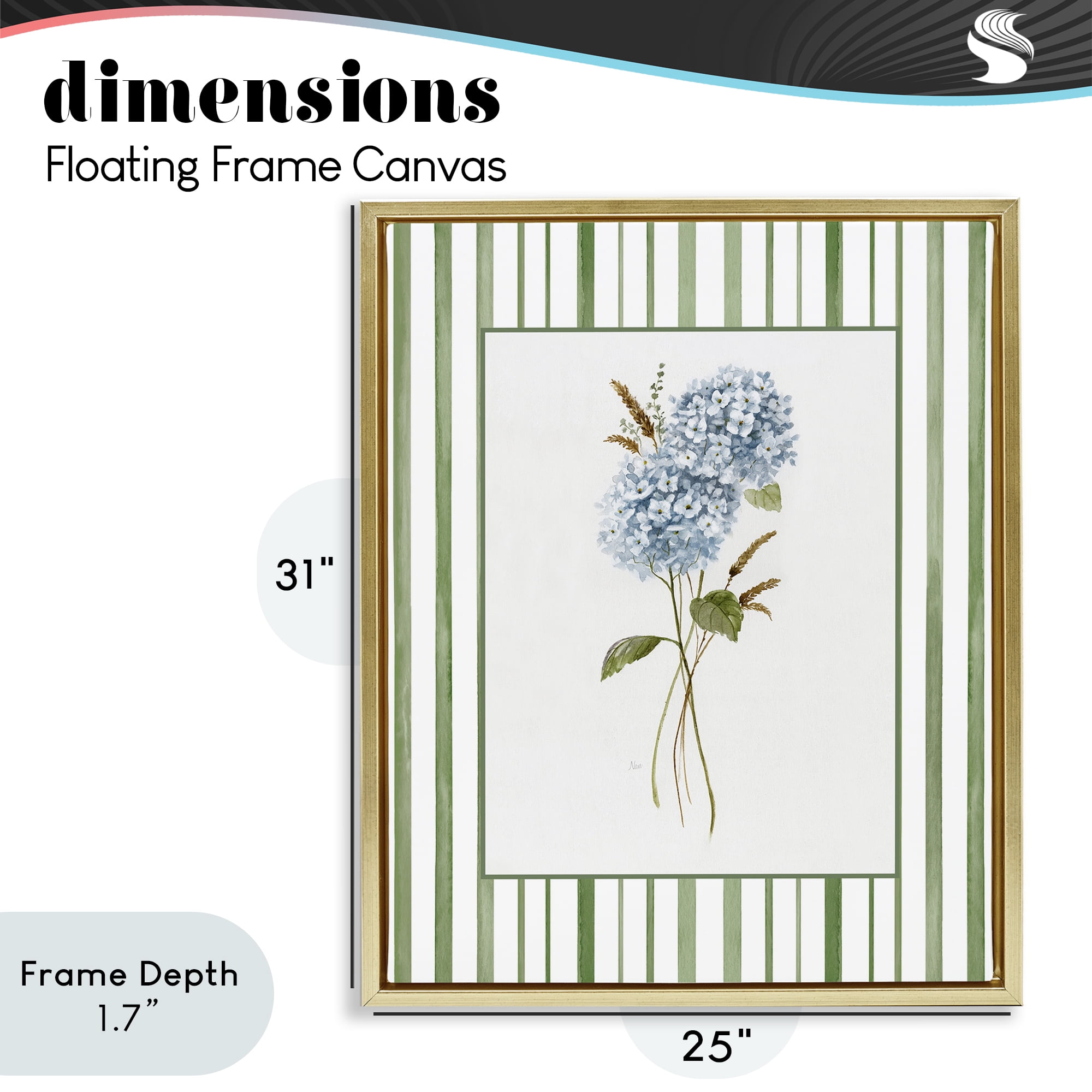 Stupell Industries Blue Hydrangea & Dried Wheat Gold Framed Floater Canvas Wall Art, design by Nan