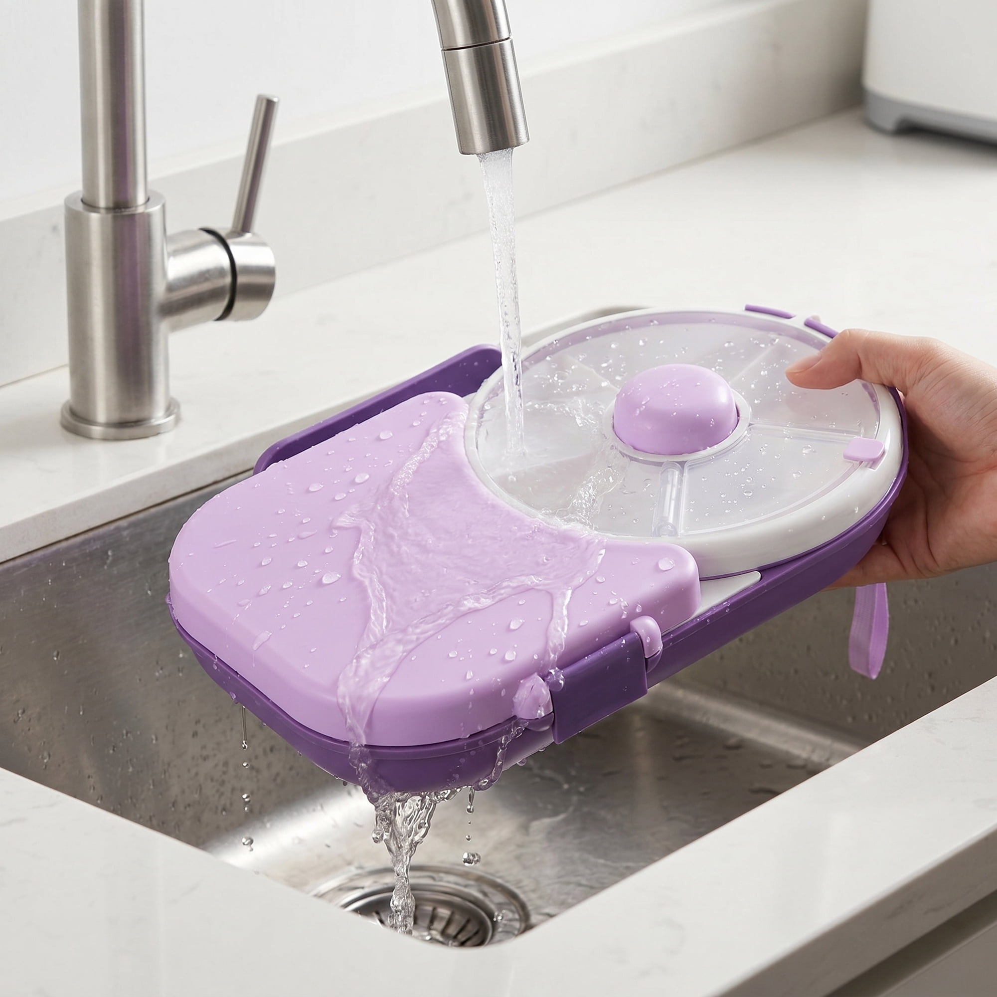 Unique Bargains Rotatable Divider Carry Strap Lunch Bento Box for Work Purple