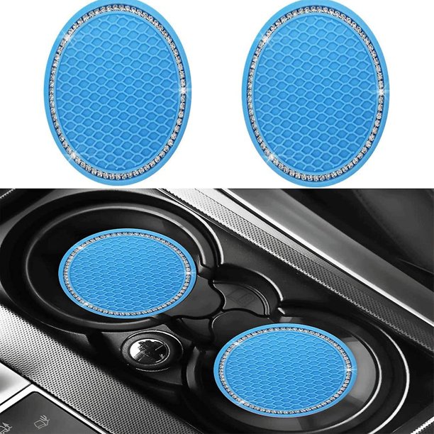 Posavasos para automóvil de 2 piezas, posavasos antideslizante con diamantes de imitación de cristal suave de 2,75 pulgadas, adecuado para la mayoría de los interiores de automóviles, L Ies, fies