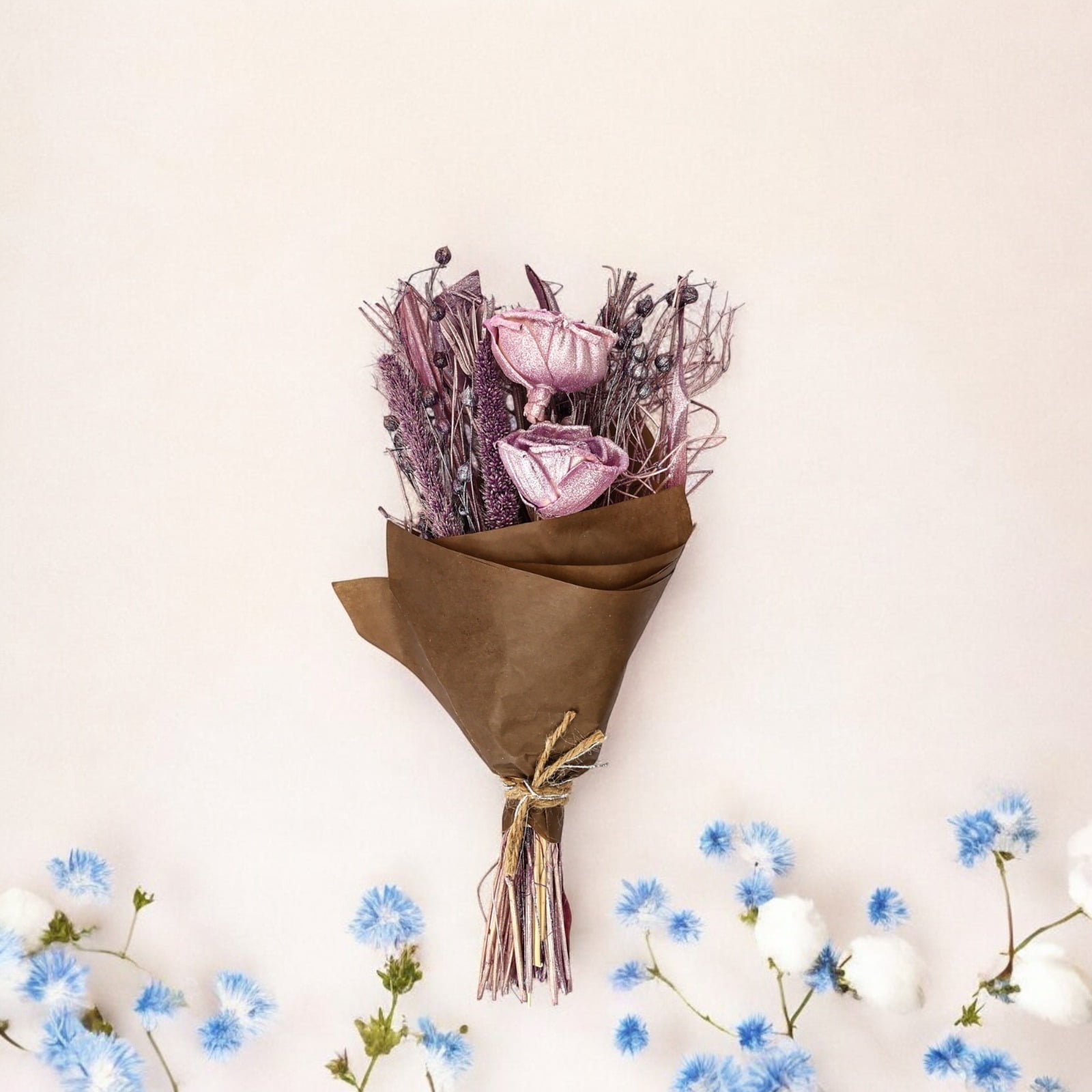 Mini Lavender Shola Rose Dried Flower Bouquet – 19.5g Rustic Handcrafted Arrangement for Gift Hampers & Tabletop Decor