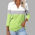 thumbnail image 2 of Fashion Olyvenn Women's 3/4 Sleeves V Neck Button Collared Shirts Basic Collar Cute Tees Dressy Casual Color Block Tops Blouses Work Shirt Green 16-18, 2 of 5