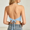 thumbnail image 6 of Wang6 Women’s Y2k Knit Cropped Cami Tops Sleeveless Tie Halter Neck Solid Color Camisole Tops Summer Trendy Crochet Tank Tops 0617liBlue L, 6 of 6