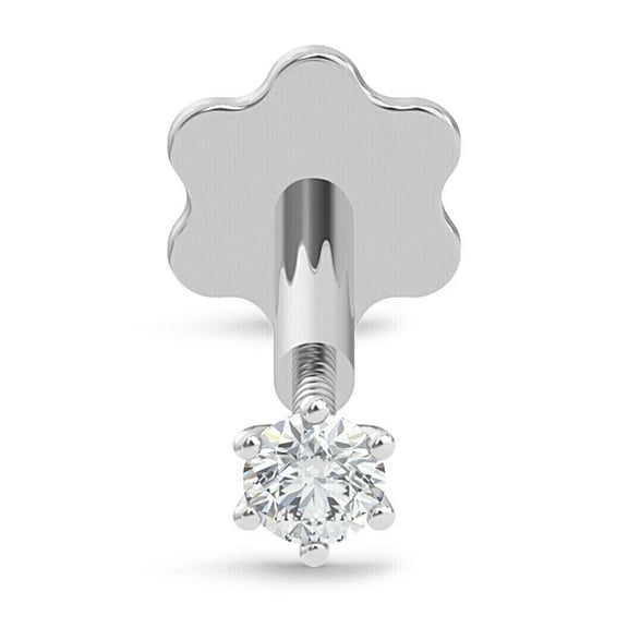 14K White Gold Plated 2.4mm Moissanite Nose Stud Screw Ring Piercing Pin 18 Gauge