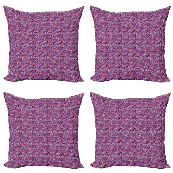 Abstract Throw Pillow Cushion Case Pack of 4, Wavy Vertically Arranged Asymmetric Streaks in Changing Colors, Modern Accent Double-Sided Print, 4 Sizes, Multicolor, by Ambesonne