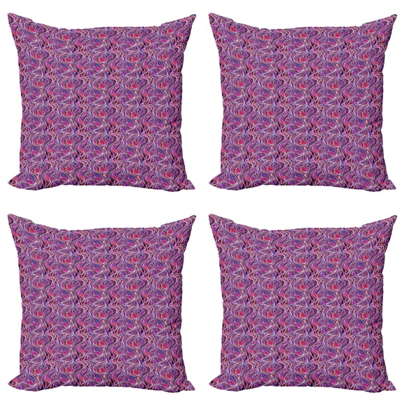 Abstract Throw Pillow Cushion Case Pack of 4, Wavy Vertically Arranged Asymmetric Streaks in Changing Colors, Modern Accent Double-Sided Print, 4 Sizes, Multicolor, by Ambesonne