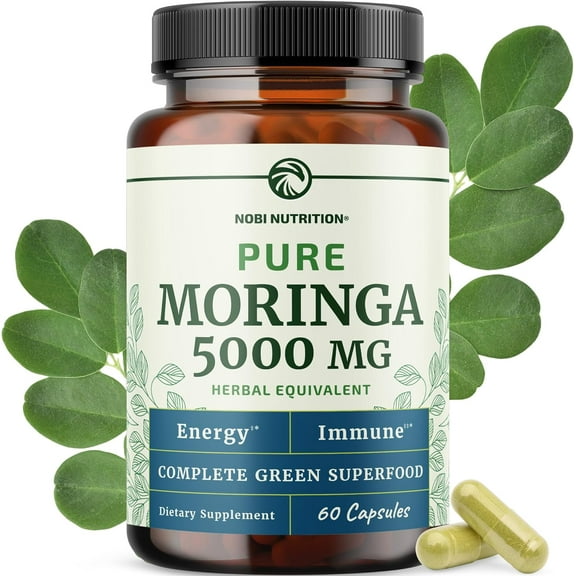 Nobi Nutrition 5000mg Pure Moringa Supplement for Energy, Immunity, and Gut Health, 60 Capsules