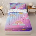thumbnail image 2 of Manfei Kawaii Rainbow Zipper Queen Comforter Set with Fitted Sheet and 2 Pillowcases, Bling Stars Print Zipper Bedding Set, Blue Pink, Stars Reversible, 4pcs, 2 of 7