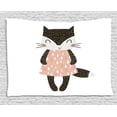 thumbnail image 1 of Cat Tapestry, Cute Feline Girl in a Raindrop Shapes Pattern Dress Hand Drawn Nursery Themed Animal, Wall Hanging for Bedroom Living Room Dorm Decor, 60W X 40L Inches, Multicolor, by Ambesonne, 1 of 2