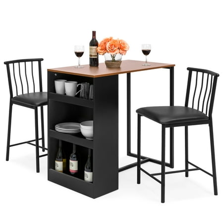 High Dining Tables And Stools Best Choice Products 36-Inch Wooden Metal Kitchen Counter Height Dining Table Set w/ 2 Stools ()