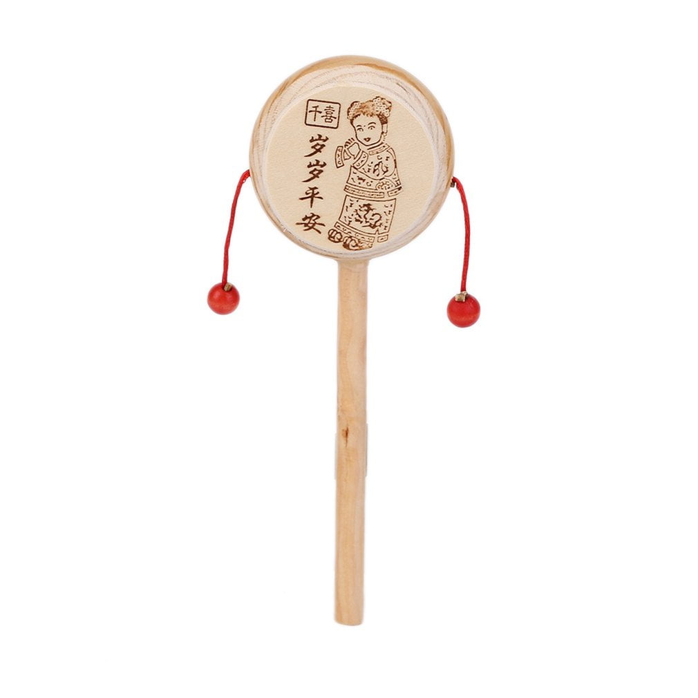 Baby Kids Child Wood Rattle Drum Instrument Child Musical Toy Chinese Styles for Relaxing Releasing Stress Promoting Wood Panda