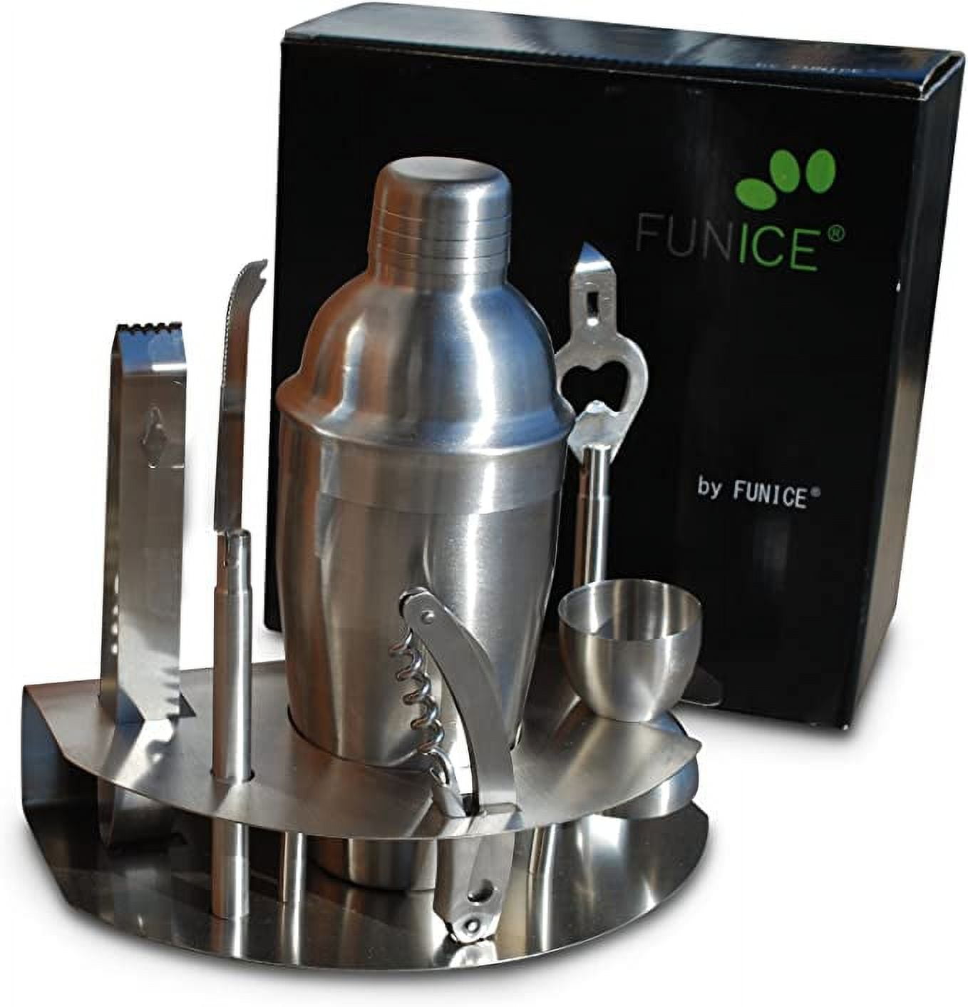 Houdini 5-Piece Bar Set in Stainless Steel with Wood and Glass