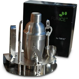Houdini 5-Piece Bar Set in Stainless Steel with Wood and Glass
