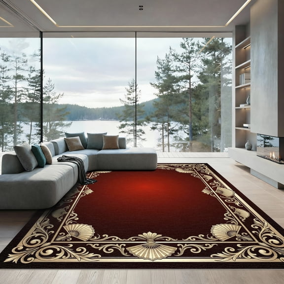 ODIKA 4'x6' Machine Washable Non-Slip Area Rug, Antique Burgundy High Traffic Rug, Red, 1150036
