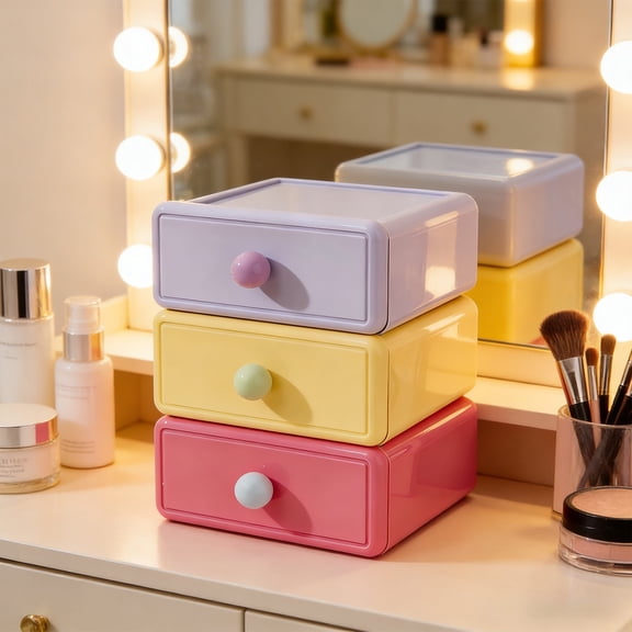 Drawer Style Desktop Organizer with Pull-Out Compartments, Multi Color Stationery Storage Box for Pens Cosmetics and Office Supplies, Stackable Desk Tidy for Home Office Dorm Use