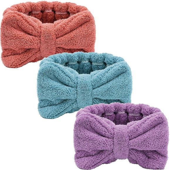 3 Pieces Towel Headband For Washing Face, Terry Cloth Headbands Towel Hair Band Makeup Spa Headband Microfiber Bowtie Shower Bath Headband