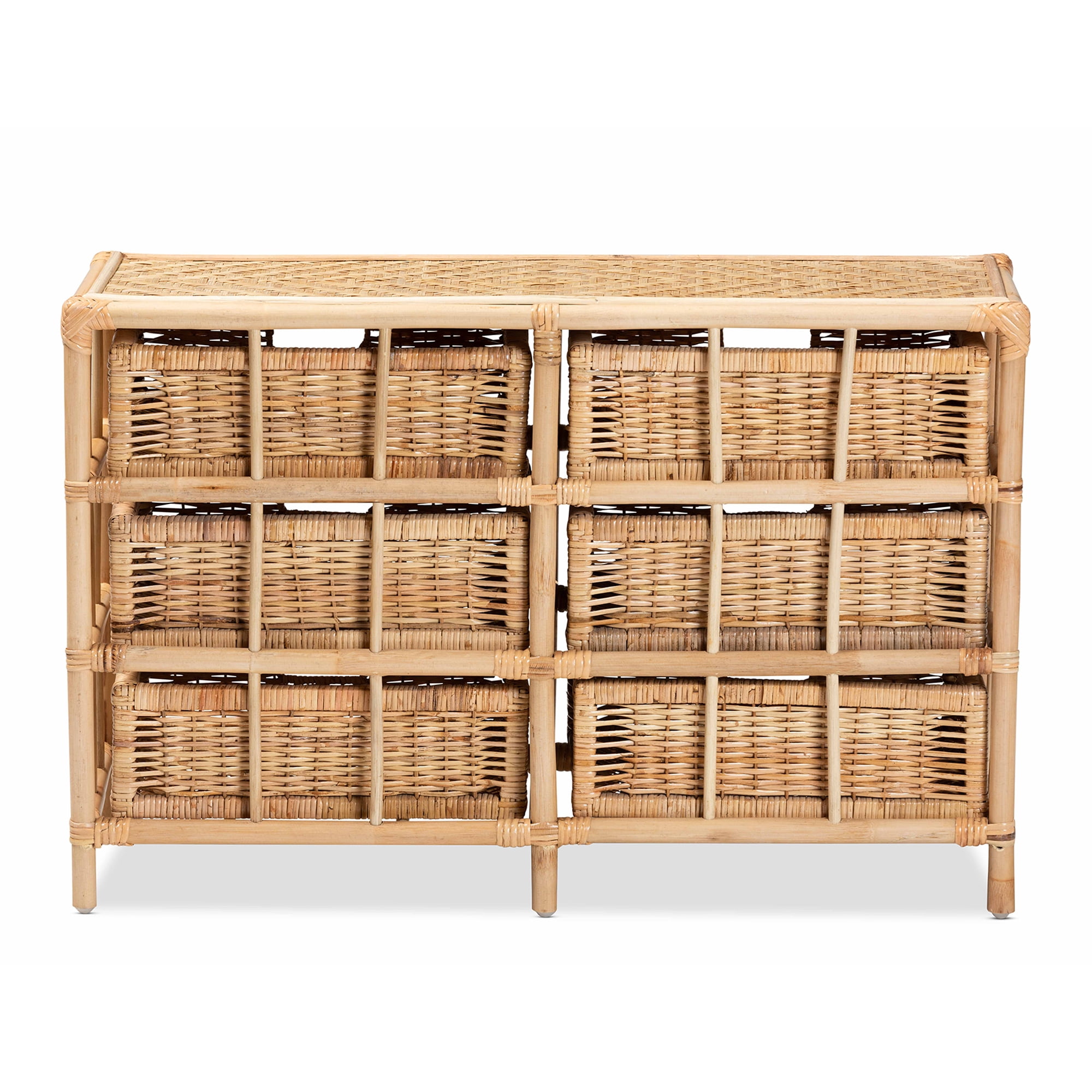 bali & pari Dariana Rattan BOHO Storage Cabinet, 6-Drawer, Natural Brown