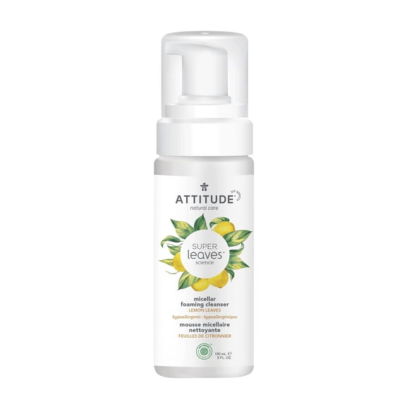 ATTITUDE Limpiador facial en espuma micelar EWG verificado dermatológicamente probado y hojas de limón veganas a base de minerales, 5 onzas líquidas