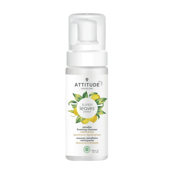 ATTITUDE Limpiador facial en espuma micelar EWG verificado dermatológicamente probado y hojas de limón veganas a base de minerales, 5 onzas líquidas