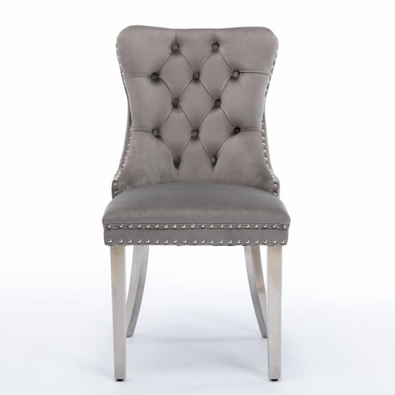 Gearwell Tufted Dining Chairs, Set of 2 Black Velvet Upholstered Side Chairs with Gold-Plated Stainless Steel Legs, Nailhead Trim for Kitchen and Dining Room Seating