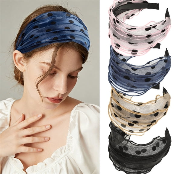 Headbands for Women Helii Casual Retro Knit Polka Dots Boho Headband Head Wrap Elastic Wide Headbands Non Slip Summer Vacation Travel Daoly Hair Accessories (Beige)