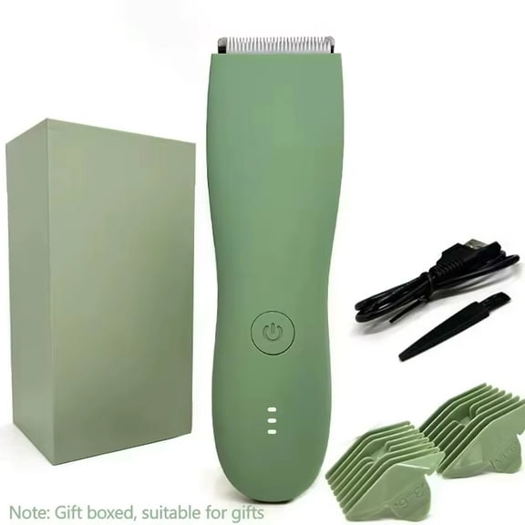 Men's Electric Body Hair Trimmer, IPX7 Waterproof for Wet/Dry Use, with Replaceable Ceramic Blades for Safe Pubic, Groin & Body Grooming