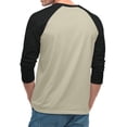 thumbnail image 5 of Men's Long Sleeve Round Neck Contrast Color Raglan Three Quarter Sleeve T-Shirt Top for Spring Fall Sporty Style,Beige,L, 5 of 8