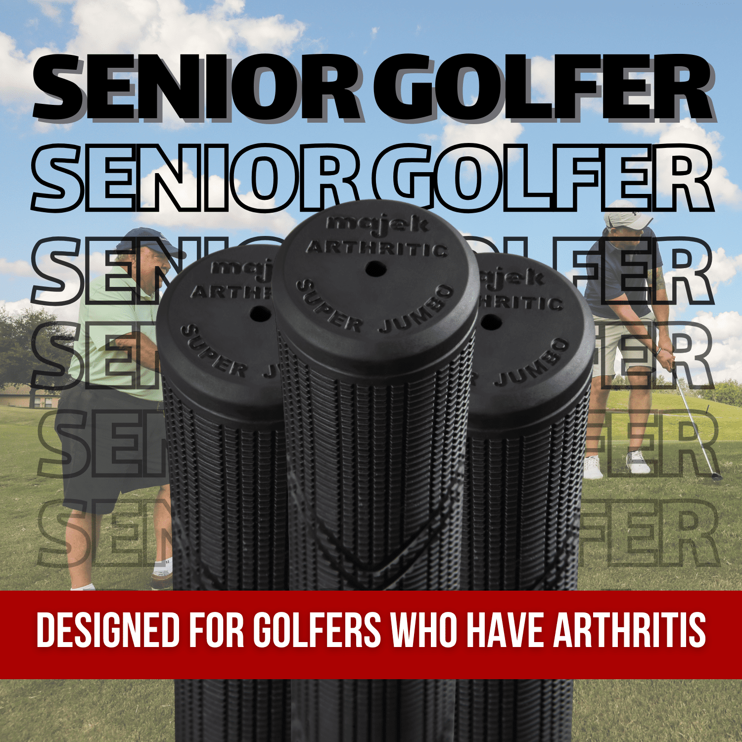 Majek Golf Club Grips- Super Jumbo Arthritic Extra Large Tour 360 Degree Black - NO LOGO - Round .600 Extra Large XL XXL Great for Tall Golfers with Big Hands - Premium Rubber Golf Grip - 3 Pack